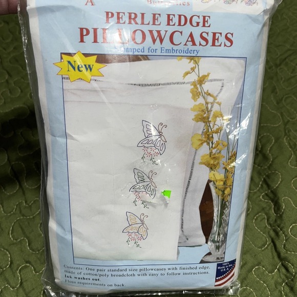 Jack Dempsey Other - Jack Dempsey Needle Art Perle Edge Pillowcases "Floating Butterflies " Floss